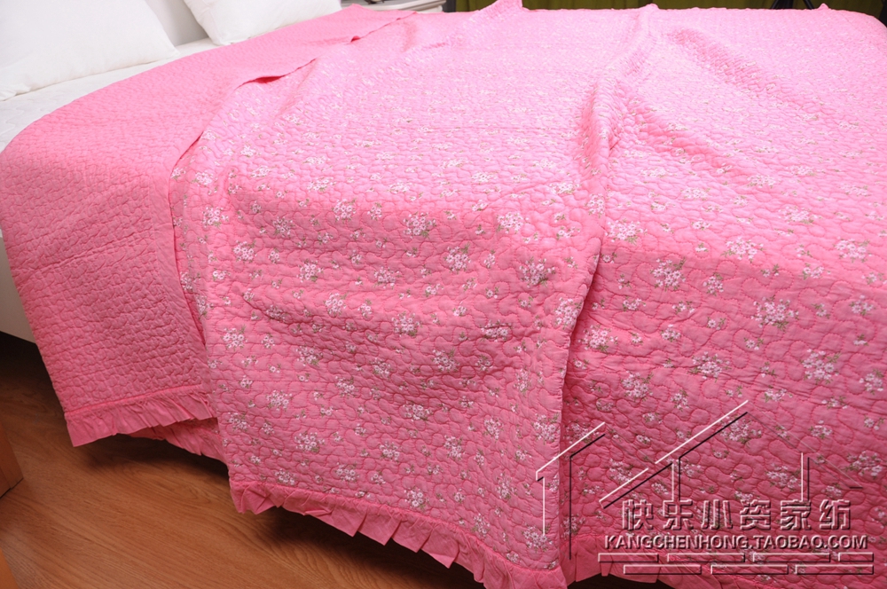 韩国进口纯棉砂洗小花床盖宽幅印花双人绗缝菲边夏凉被式可铺可盖